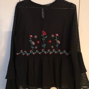 Primark black see-through top w/flower detail   XO